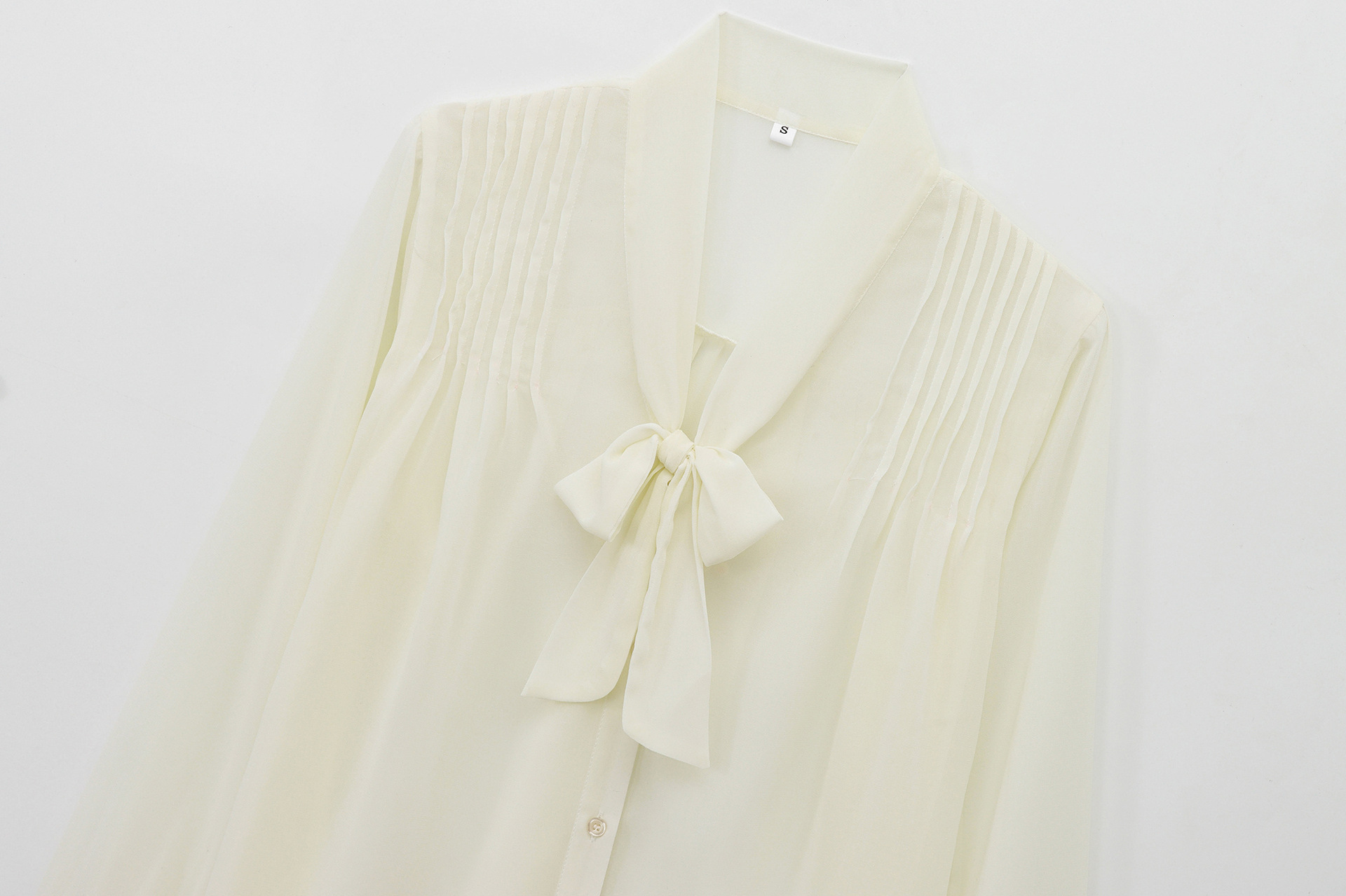 Solid Sheer Textured Plunge Ribbon Tie Shirt