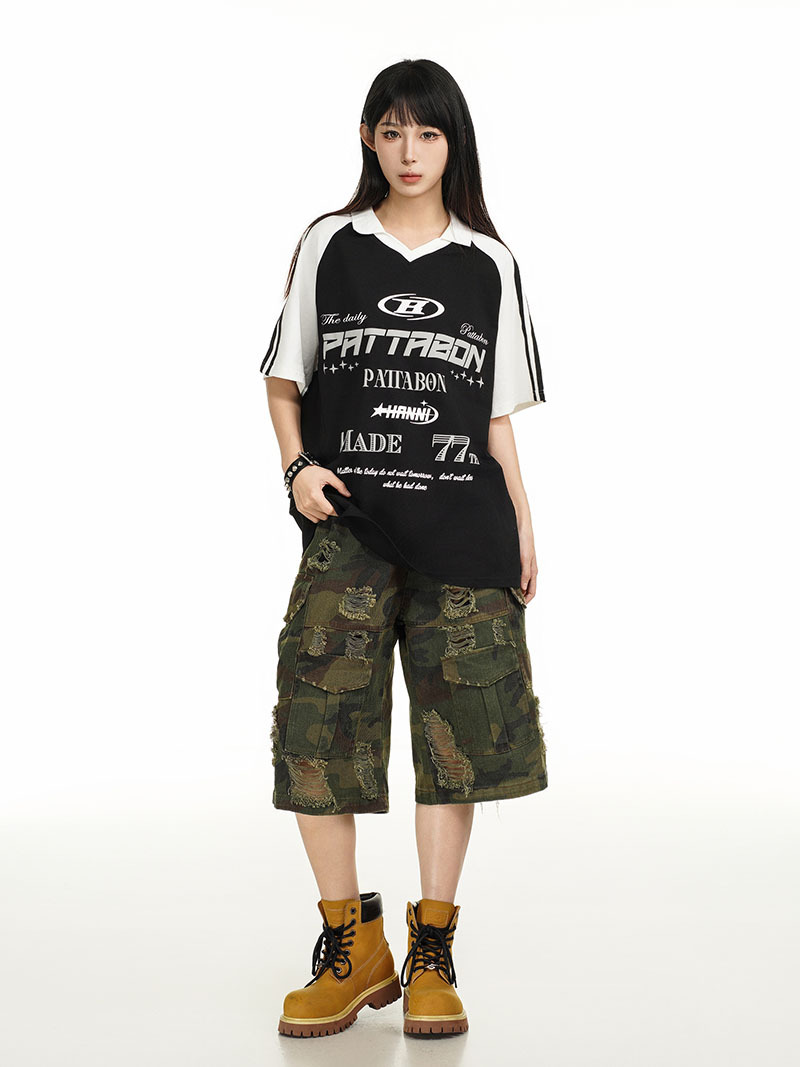 Matching Relaxed Drop Shoulder Contrast T-Shirt