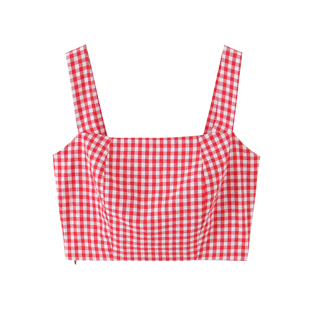 Square Neck Plaid Sexy Crop Top