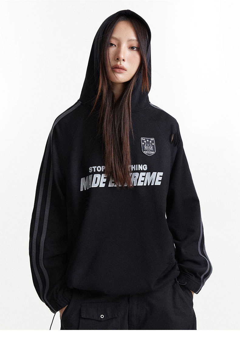 Oversized Distressed Letter Print Hoodie