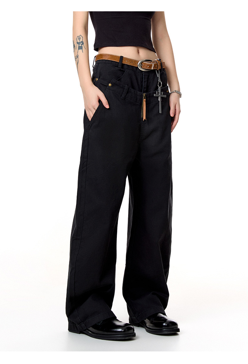 Men's Double Waist Fake Two-Piece Casual Pants Straight Loose Long Pants