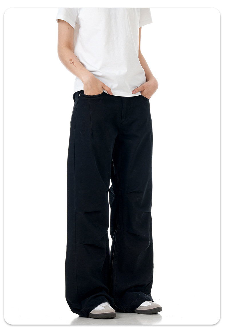 Simple Work Pants for Men and Women Faded Pleated Loose Wide-Leg Trendy Casual Trousers