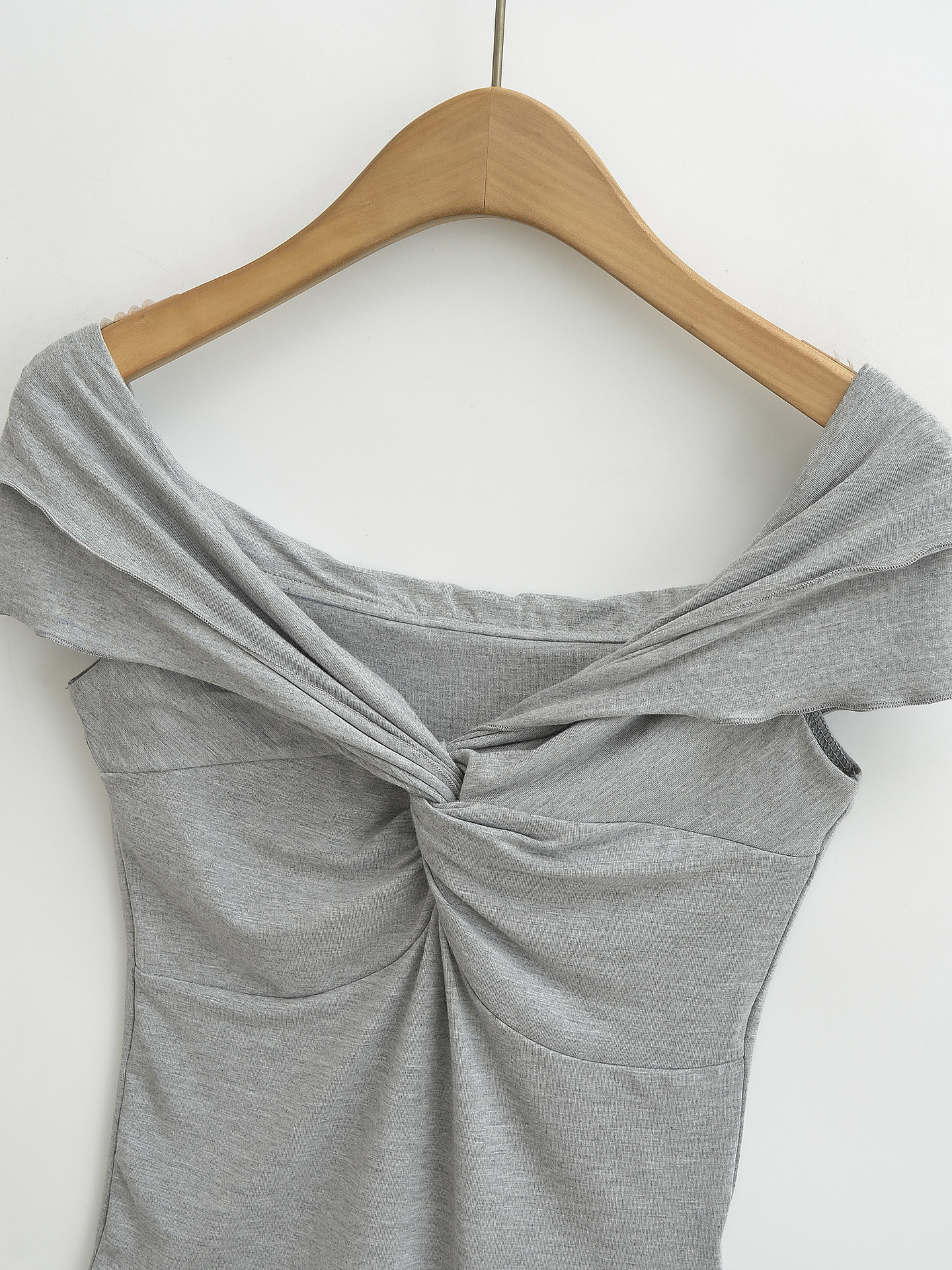 Sexy Asymmetric Neckline Cropped Sleeve Shirt