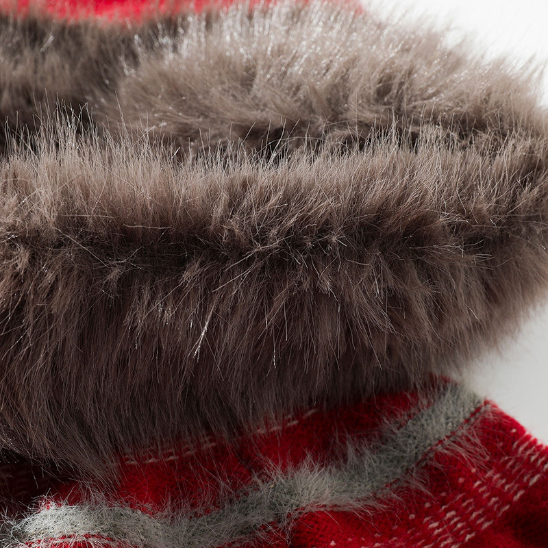 Matching Oversized Furry Trim Jacquard Knit Overcoat