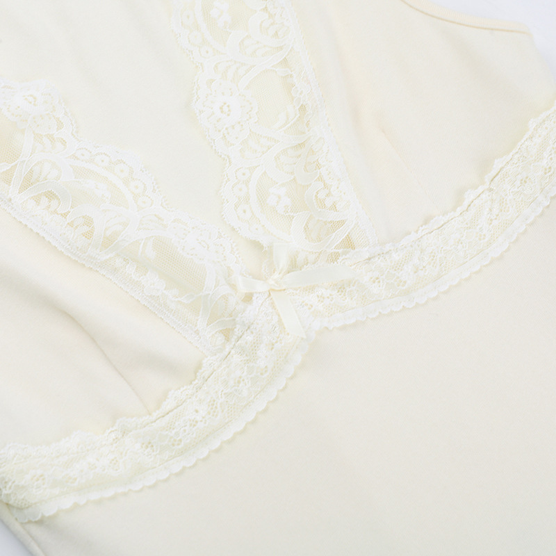 Lace patchwork V-neck bow vest top