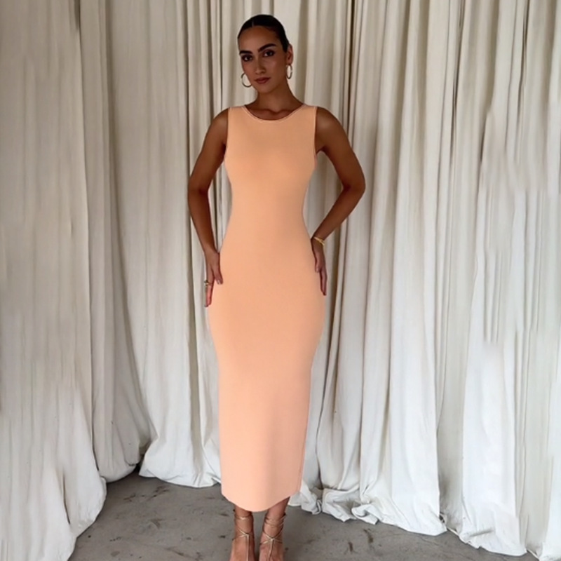 Sleeveless Round Neck Straight Polyester Spandex Dress