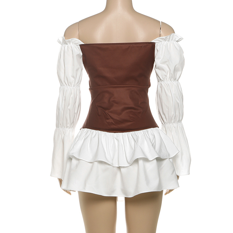Chic Asymmetric High Waist Two Tone Puff Dress