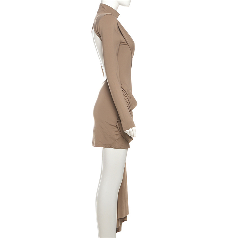 Open Back High Waist Full Sleeve Gathered Dress