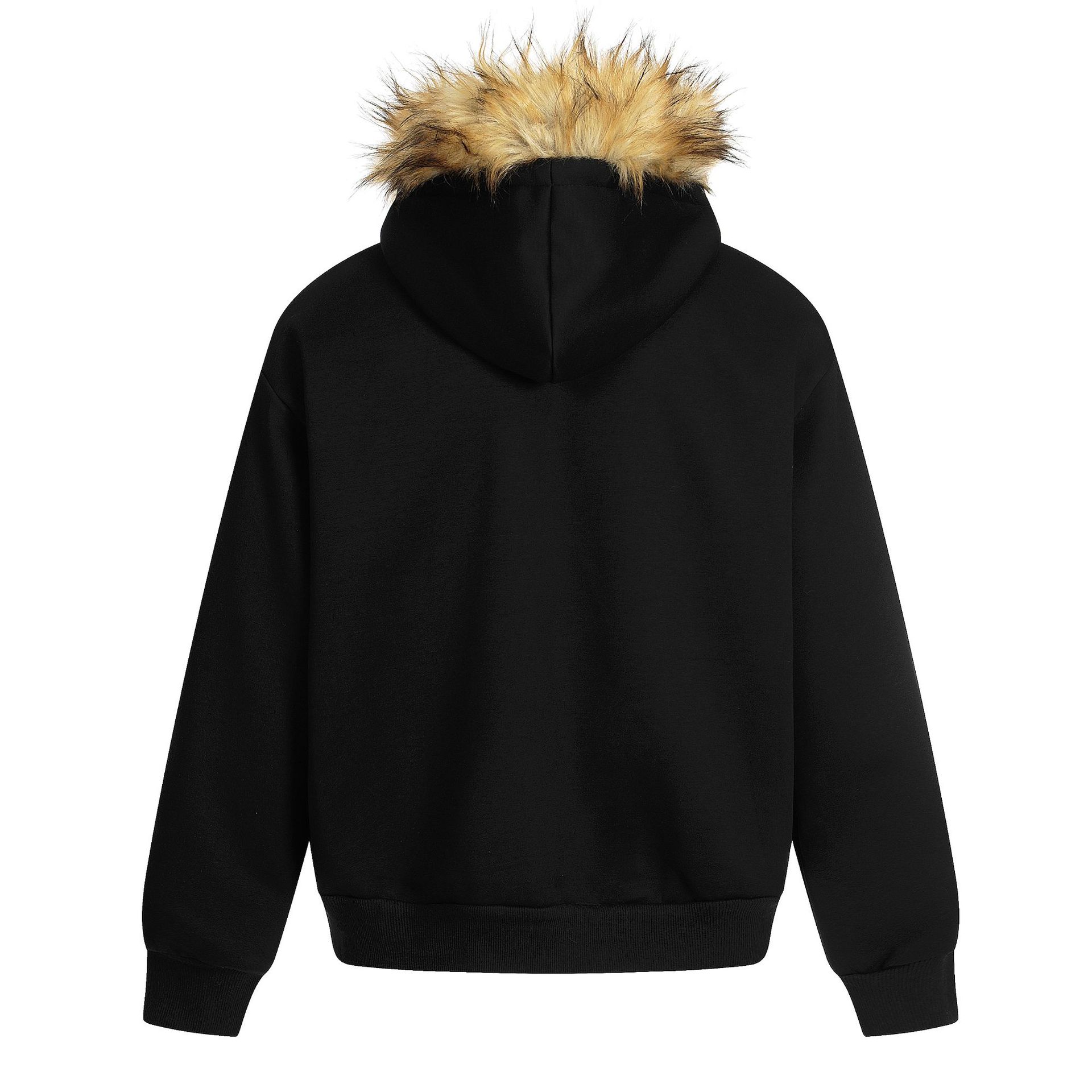 Detachable fur collar spliced zipper hoodie