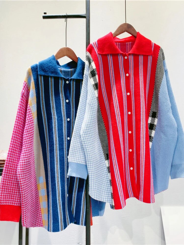 Ladies Multi Oversized Button-Front Cotton Cardigan