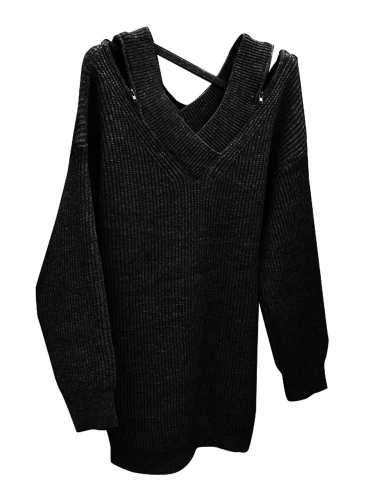 Slouchy Plunging Bardot Colorblock Zip Sweater