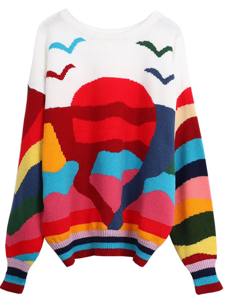 Ladies Two-Tone Retro Wrist-Length Acetate-Cotton Sweater