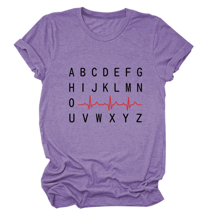 Ladies Geometric Print Round Neck Short Sleeve Tee
