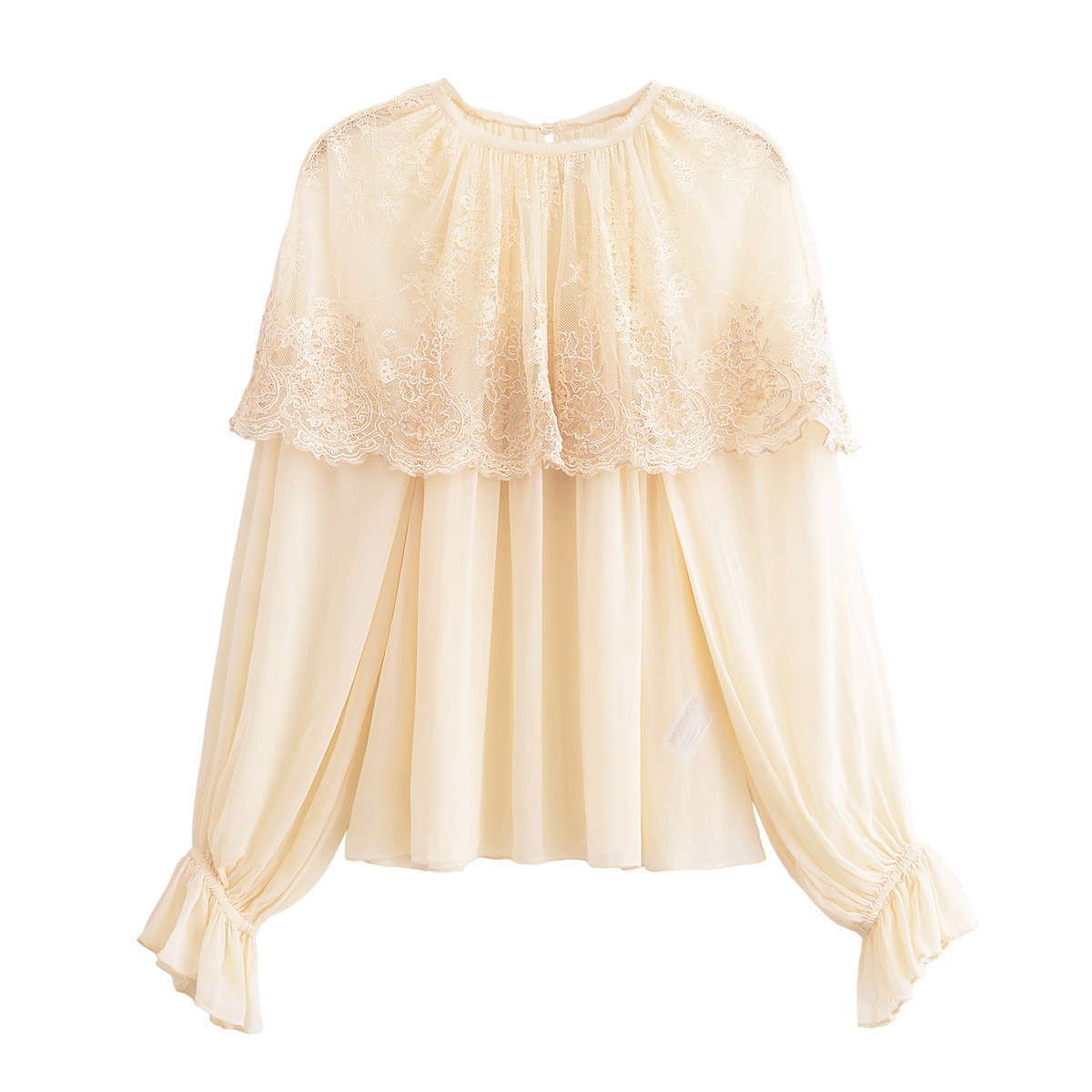 Solid Full Sleeve Round Neck Cape Blouse