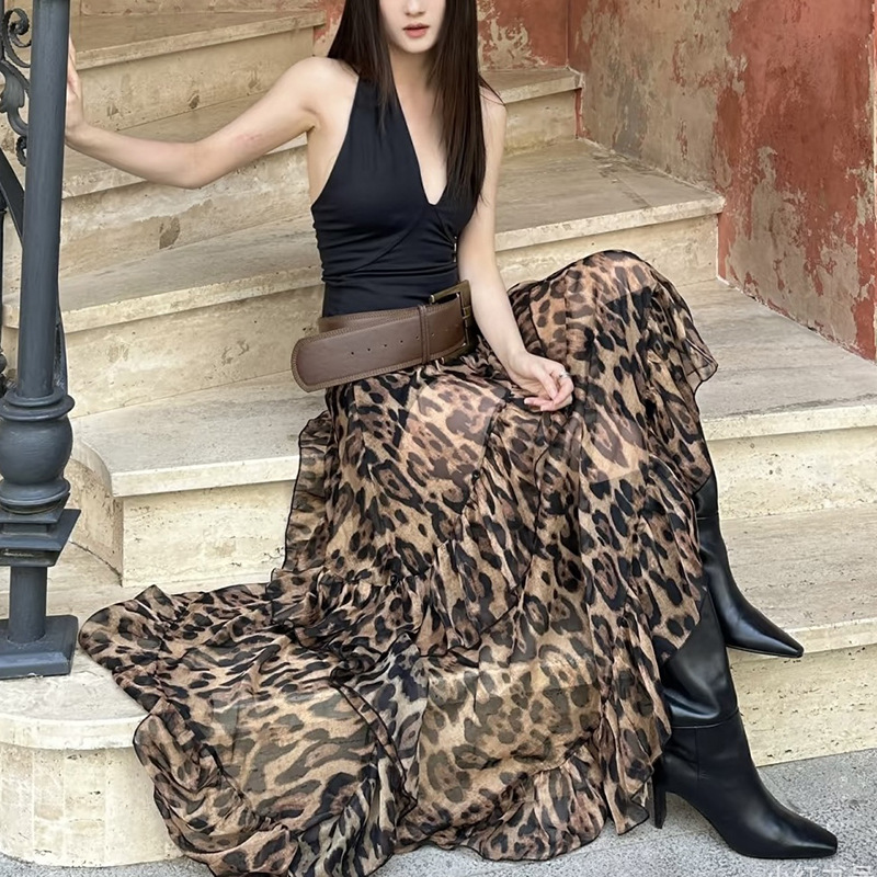 Leopard high waisted loose skirt for women
