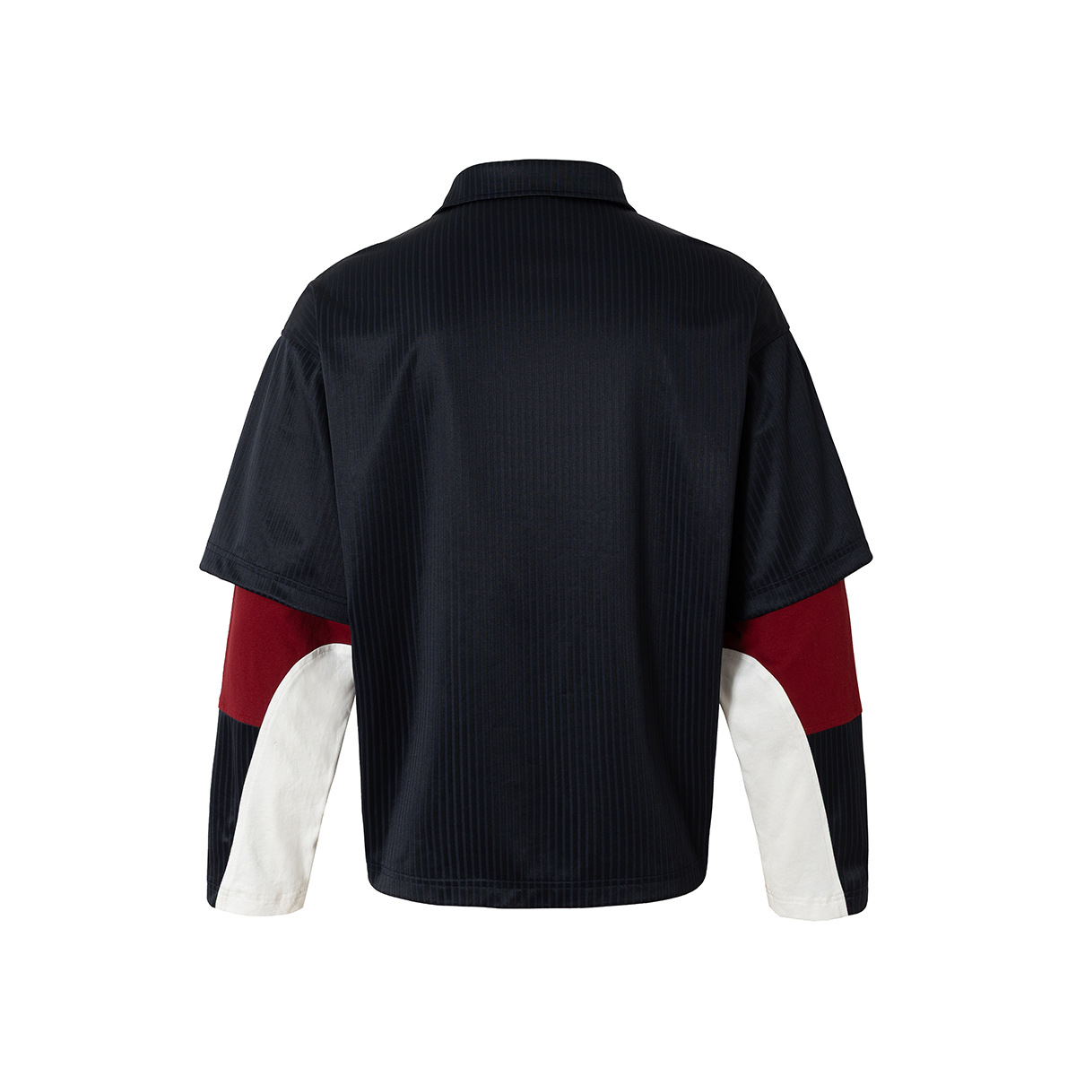 Color Block Full Arm Faux Layered Collared Shirt