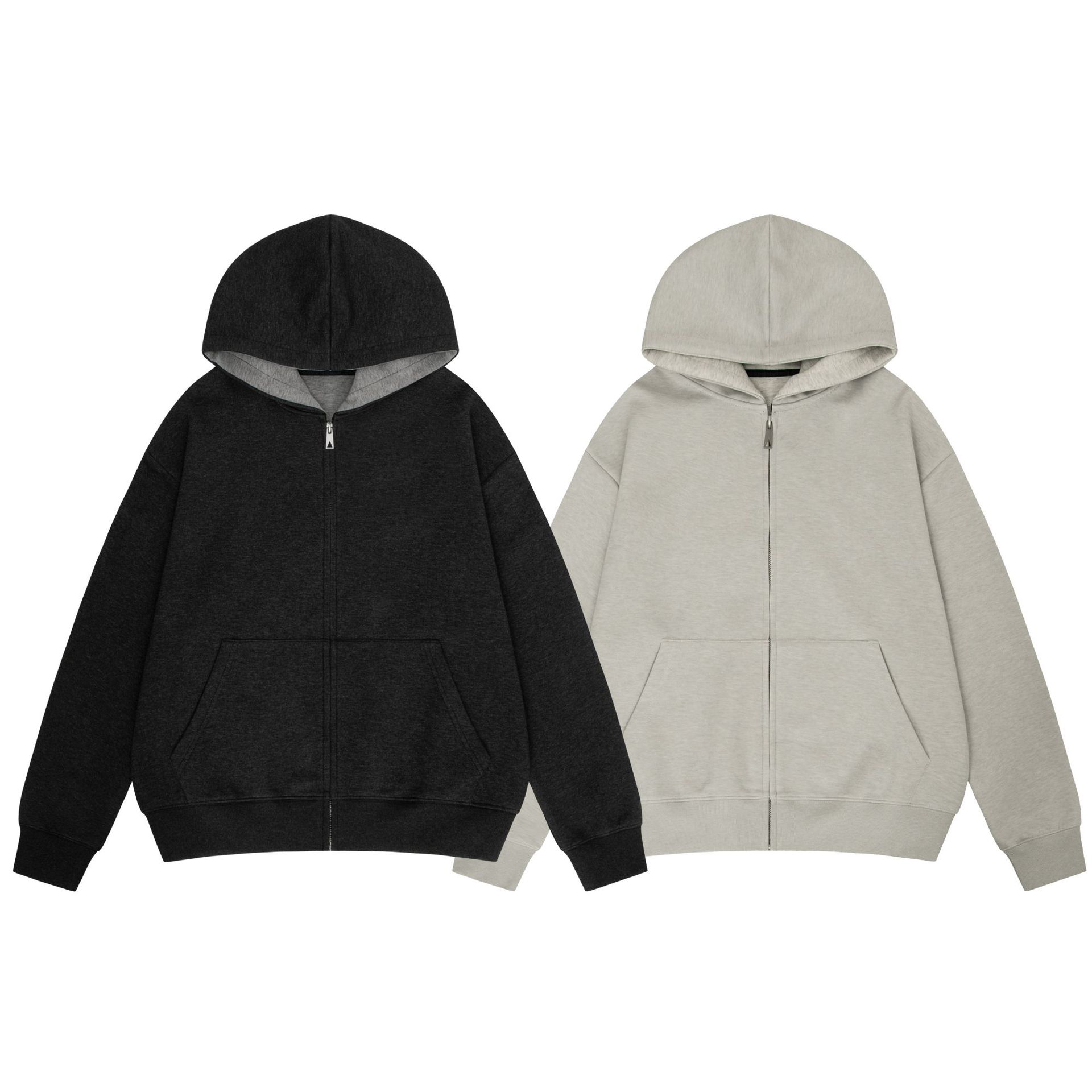 Cotton Solid Long Sleeve Hood Zip Street Sweatshirt