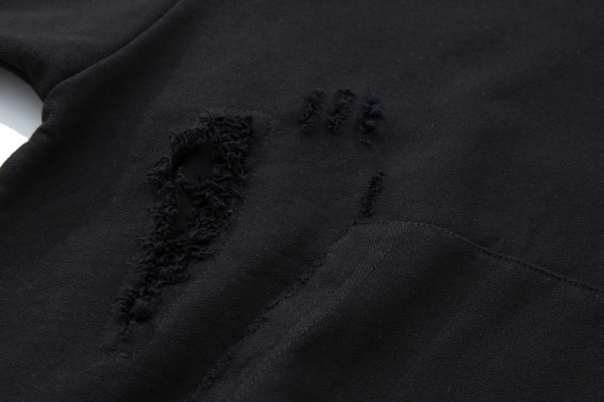 Loose Fit Cotton Pieced Frayed Hood Sweatshirt