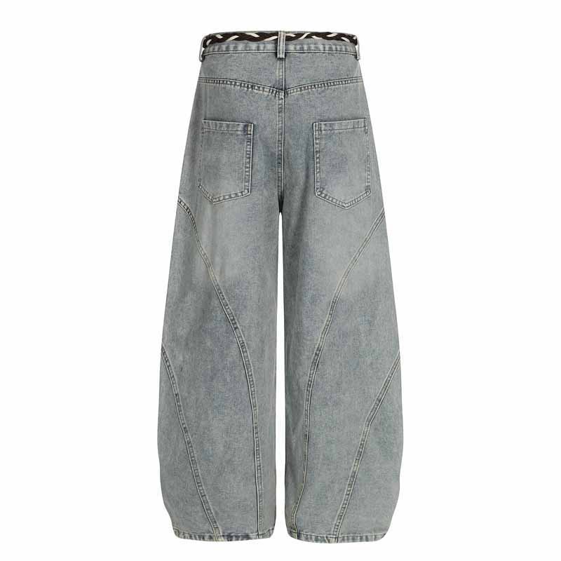 Streetwear Hip-Hop Deconstructed Patchwork Knife-Edge Jeans Unisex Loose Distressed Washed Vintage Wide-Leg Pants