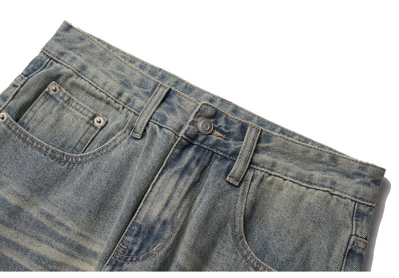 Distressed Cat-Whisker Relaxed Straight Leg Wide Leg Jeans Pants