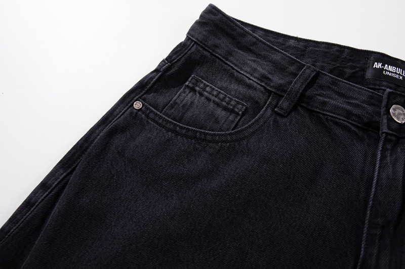 Streetwear Style Hip Hop Trendy Casual Black Knife Pants Ins Autumn Vintage Washed Loose Jeans