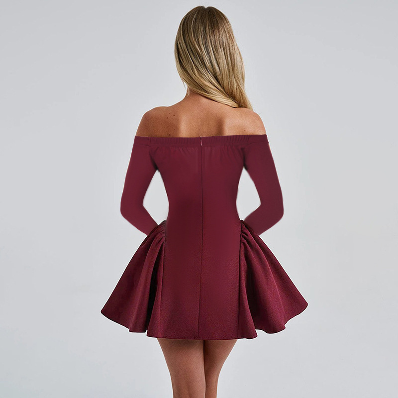 Curve-Defining Flared V-Neck Full Sleeve Dress