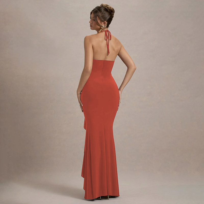 V-Neck Asymmetric 3D Floral Side Split Dress