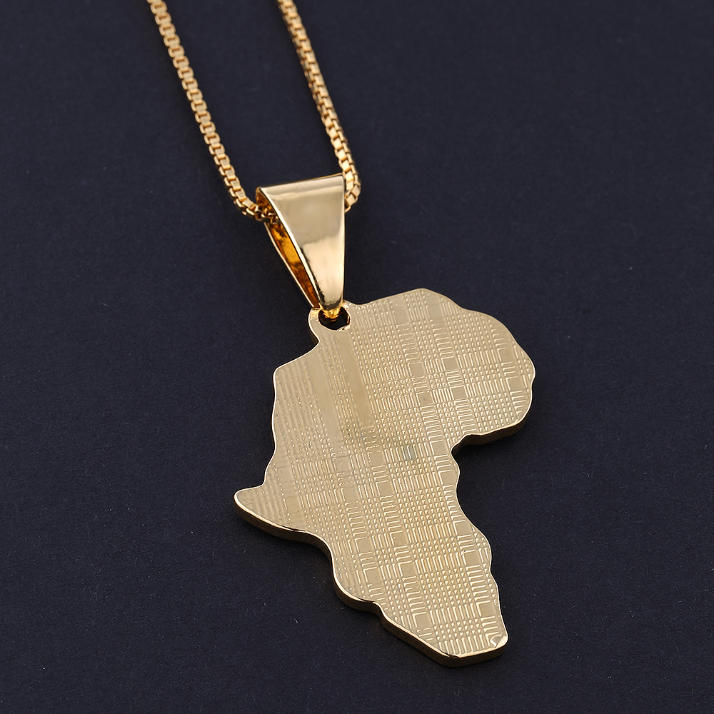 Classic Gold Color Africa Map Pendant Necklace Male Vintage Copper Jewelry Rhinestone Hip Hop Long Chain Necklace For Men