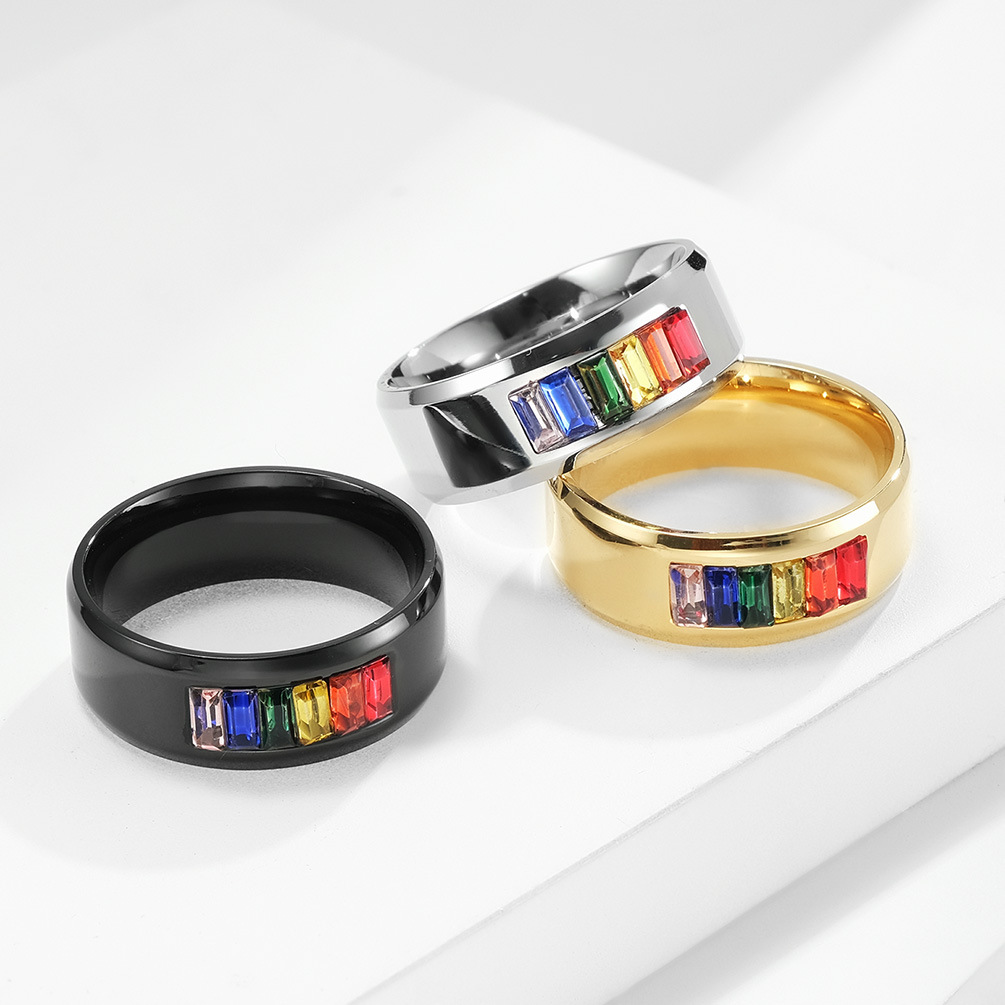 Titanium Steel Gay Lesbian Ring Rainbow Flag Gay Finger Ring Couple Hand Jewelry