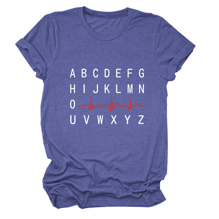 Ladies Geometric Print Round Neck Short Sleeve Tee