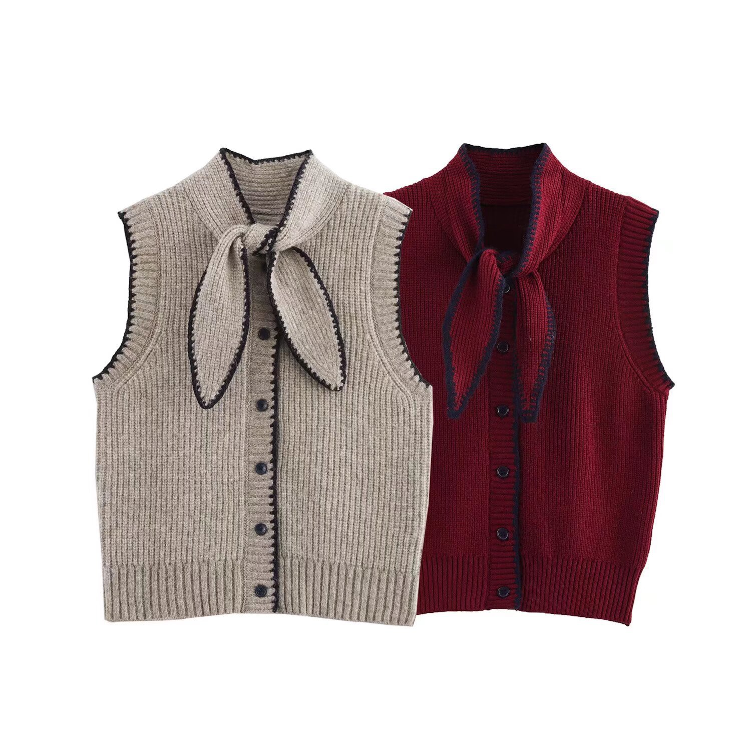 Ladies Color Block Street Ascot Sleeveless Sweater