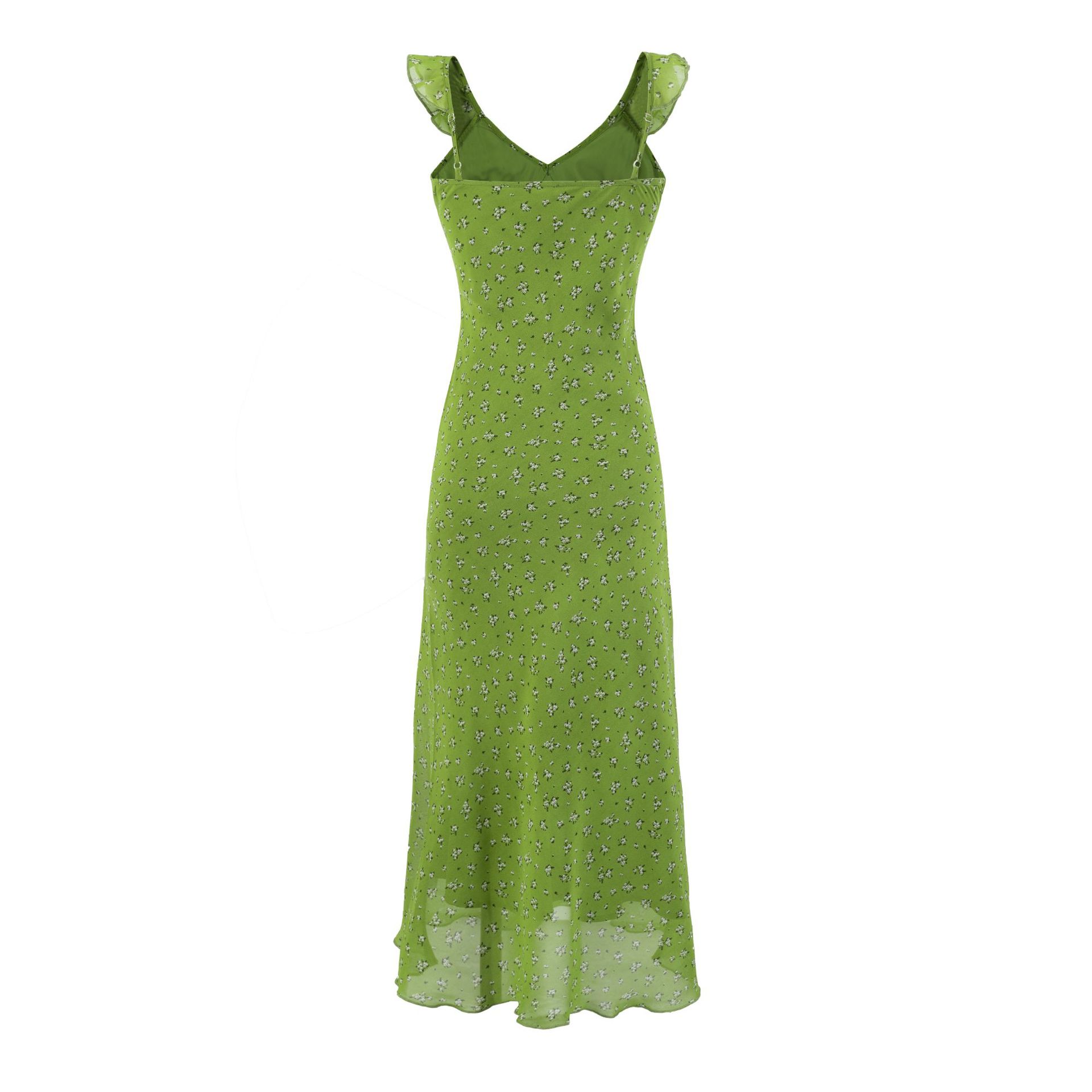 Floral Ruffled V-Neck Waist-Cinched Dress