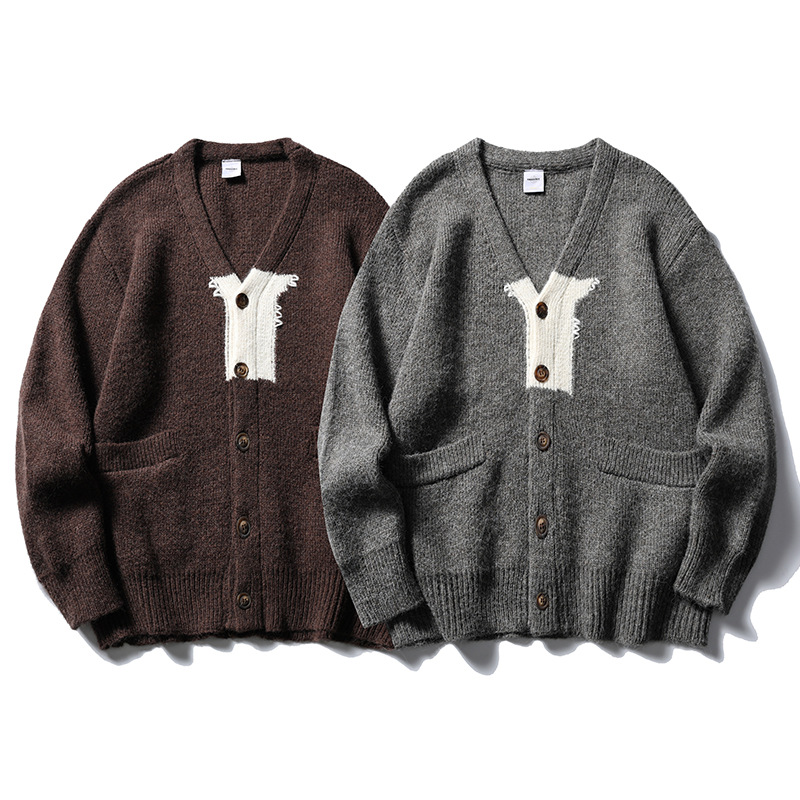 Japanese Workwear Jacquard Oversized Long Sleeve Knit