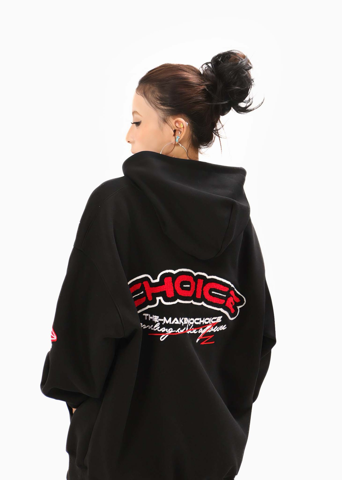 Text Embroidered Long Sleeve Oversized Cotton Hoody