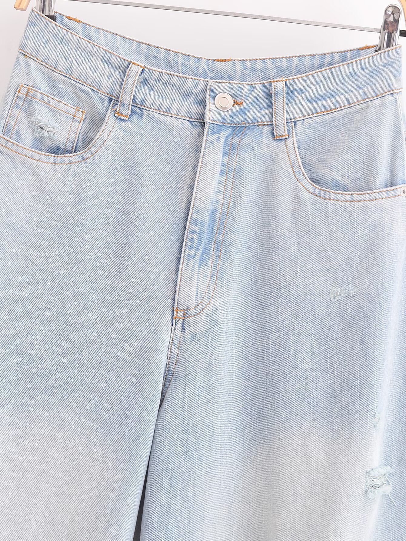 Versatile high waisted ripped loose distressed denim pants for women