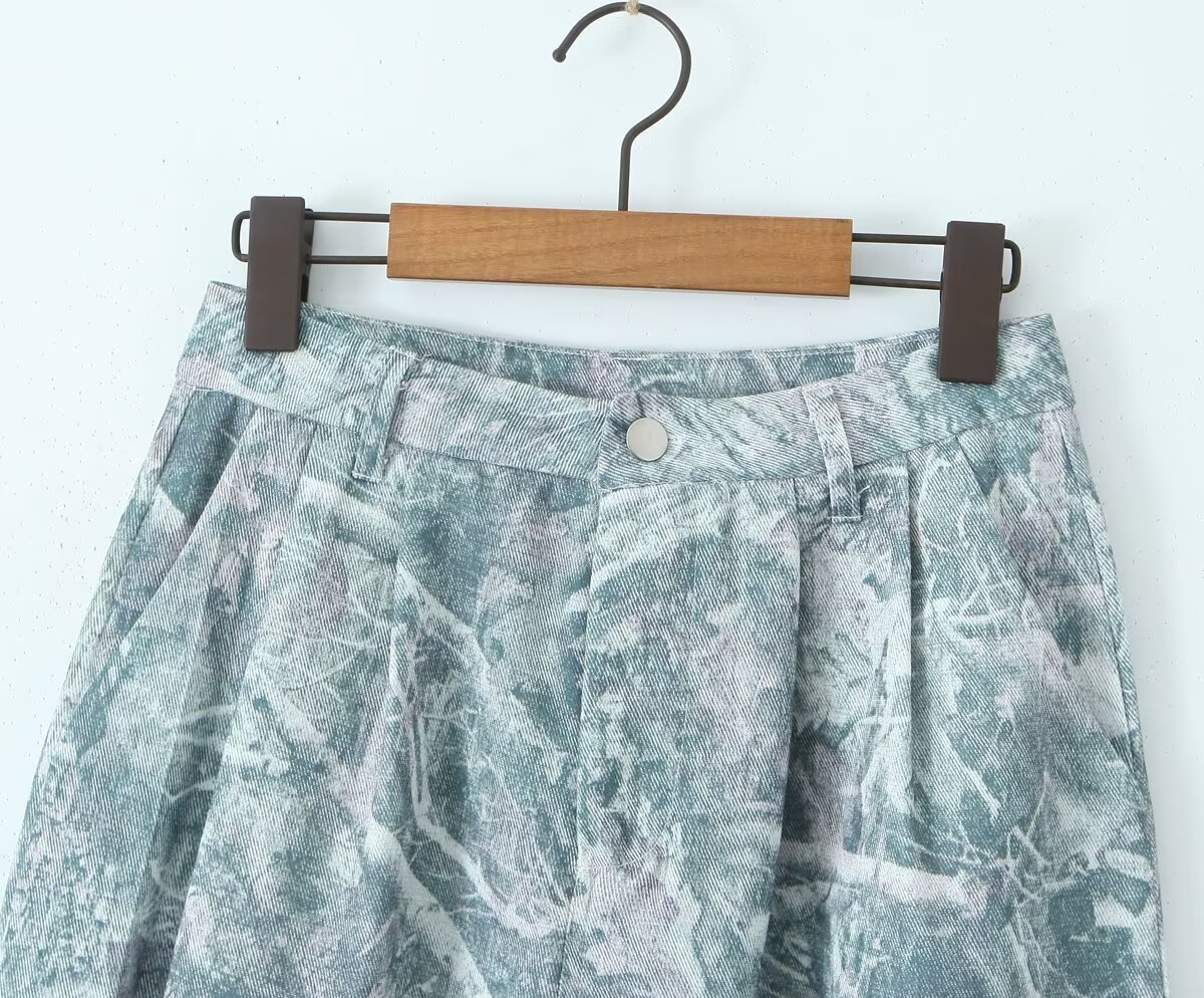 Buckle Abstract Geometric Line Sense Wide Leg Pants Female