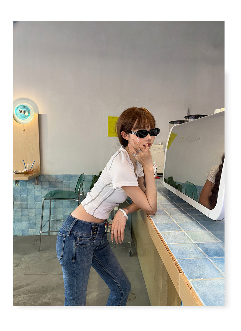 Women's Low Waist Flared Jeans Slim Fit Elastic Straight Leg Horseshoe Pants