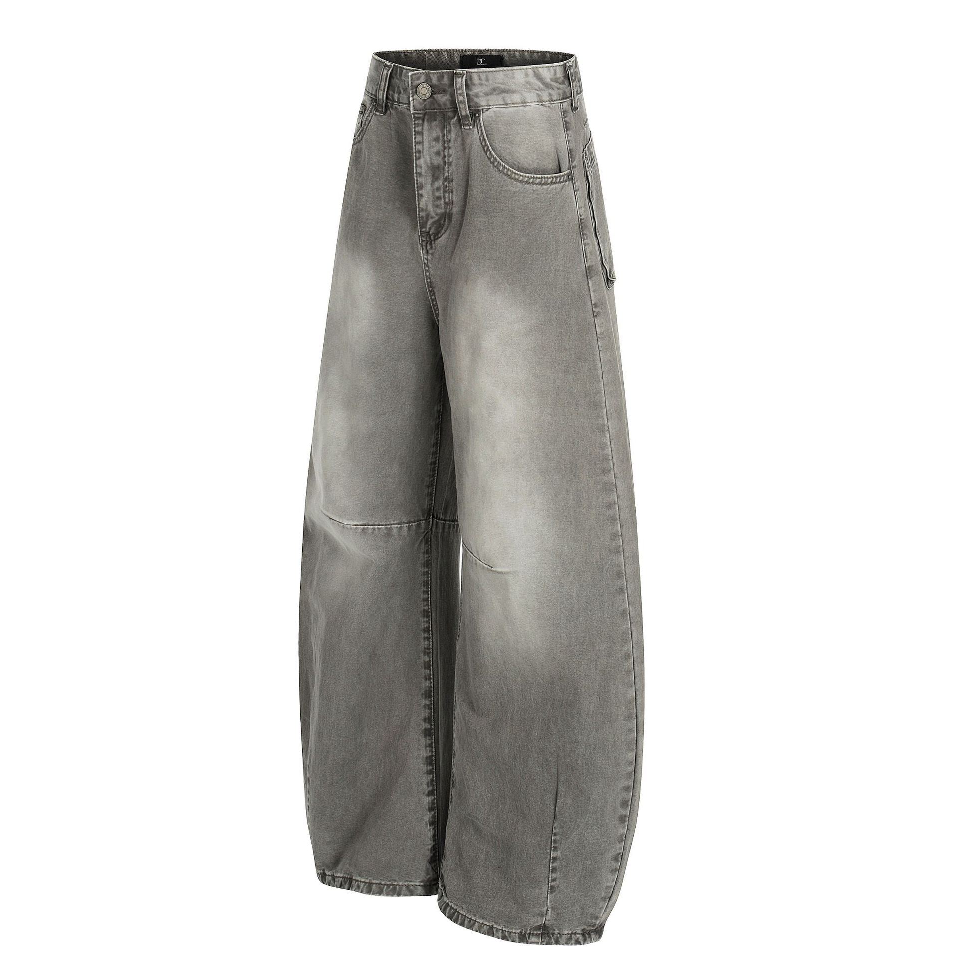 Street Style Retro Unisex High-End Washed Distressed Design Men's Loose Knife-Shape Jeans