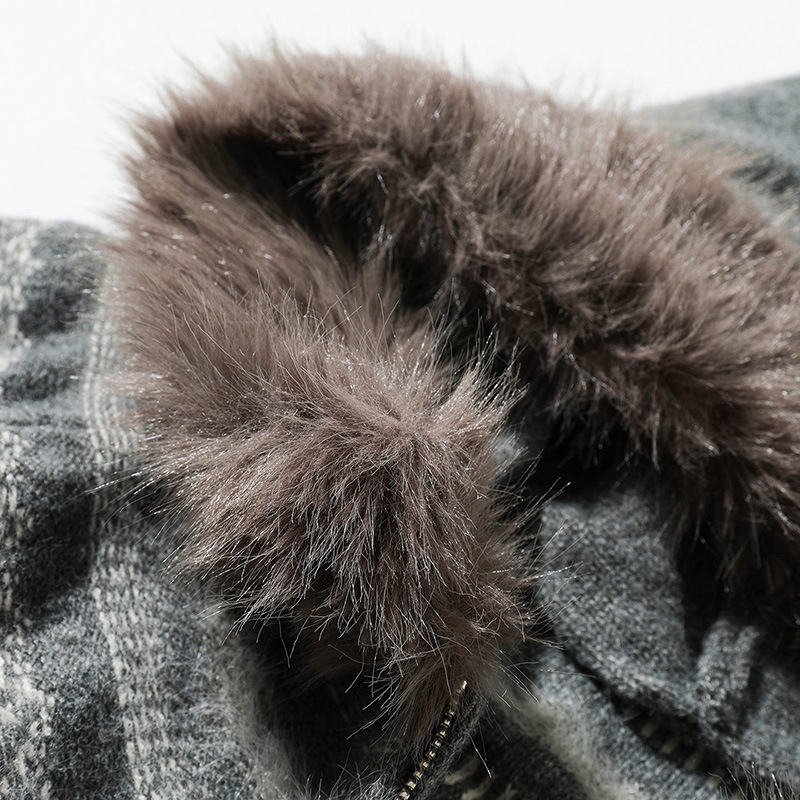 Matching Oversized Furry Trim Jacquard Knit Overcoat