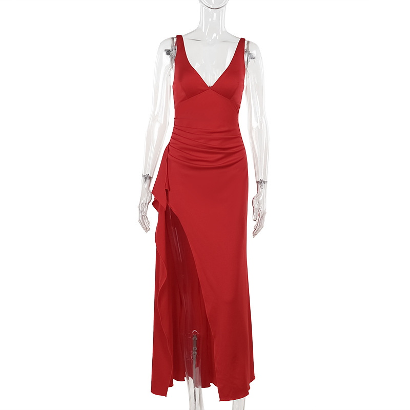 Frilled Bodycon Plunging Step Skirt Dress