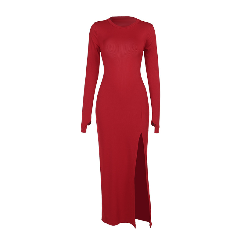 Round Neck Long Sleeve Open Back Polyester Dresses