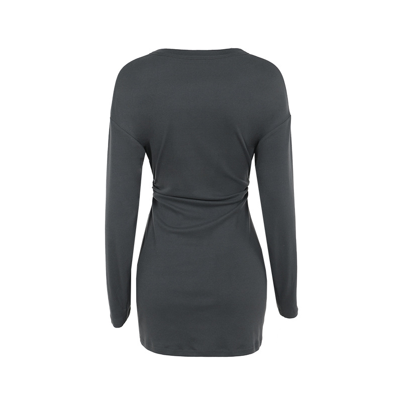 Long Sleeve Plunging Neck Mini Empire Dress