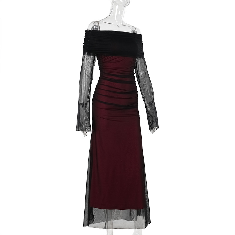 Asymmetric Neckline Three Quarter Sleeve Spandex Pencil Dress