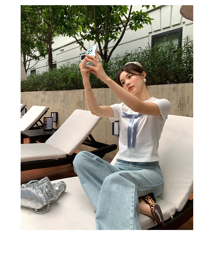 Ladies' Body-Hugging Round Neck Tie Front T-shirt