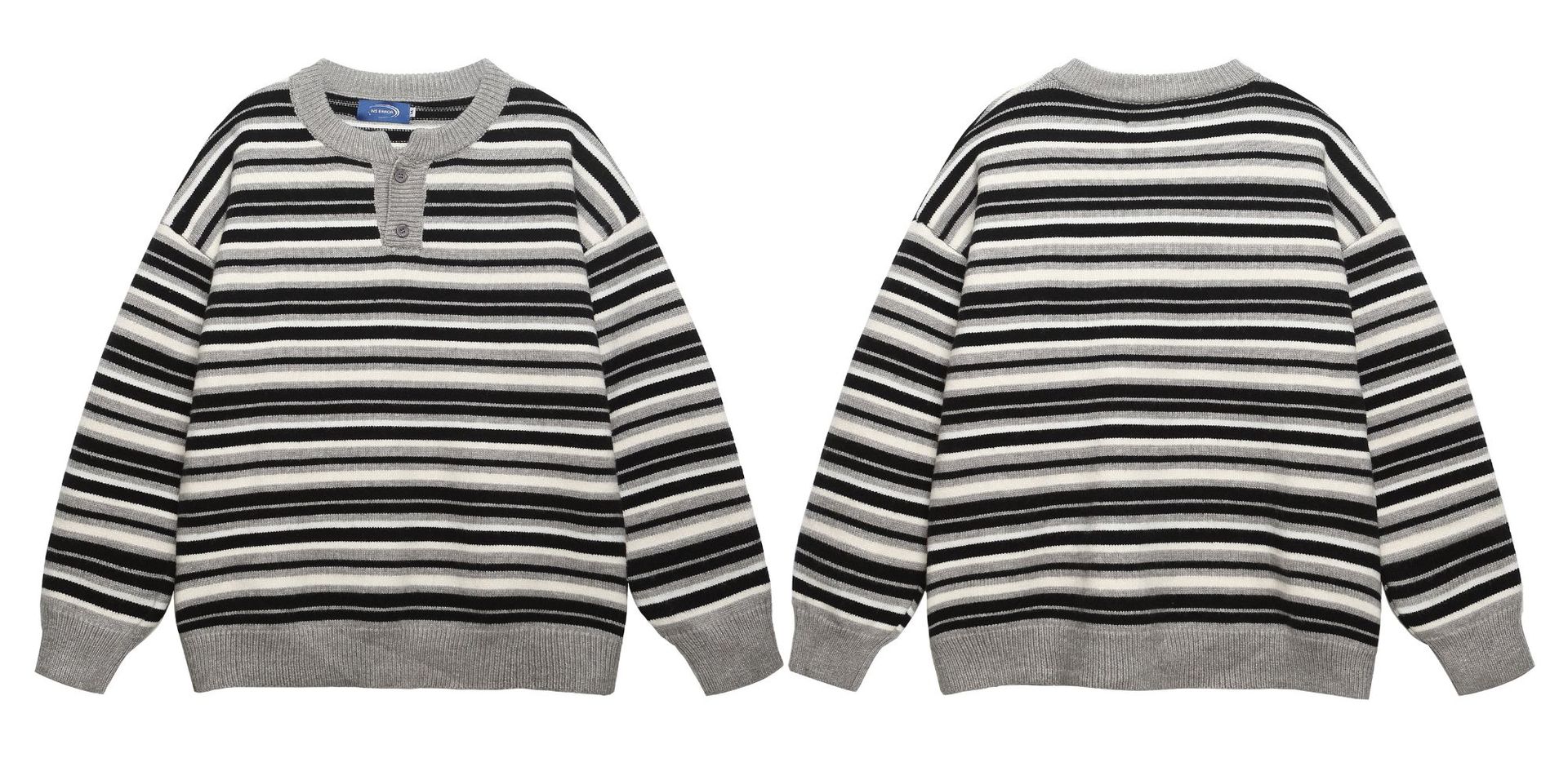 Unisex Oversized Stripe Henley Sweater