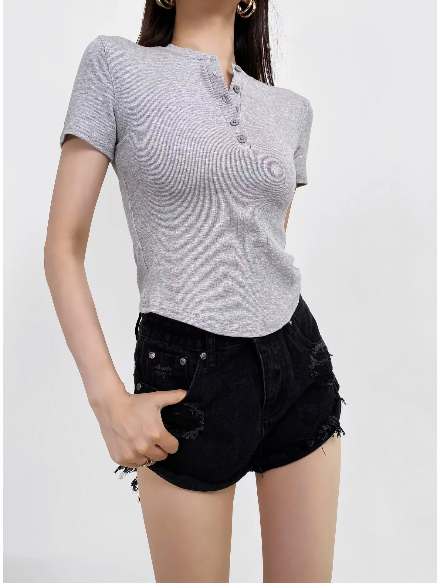 Ladies Plain Fitted Crew Neck Tee