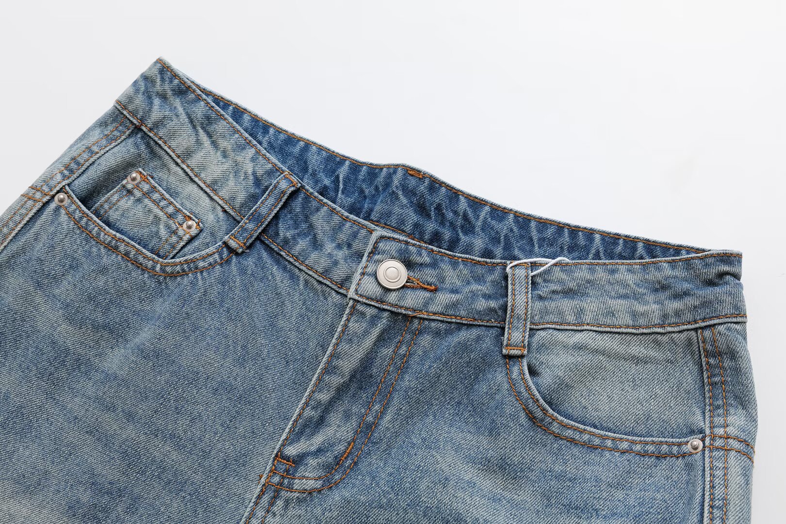 Splicing horn jeans versatile wide leg floor pants