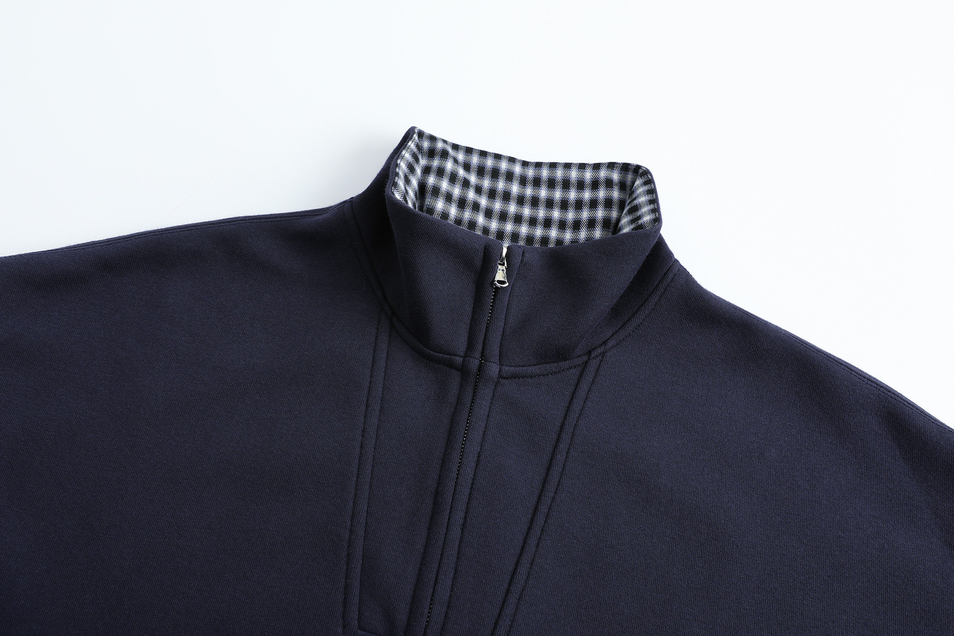 Cotton High Neck Checked Pieced Double-Layer Zipper Hoodie