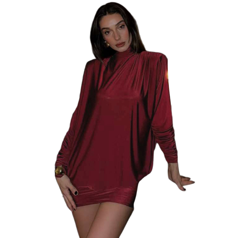 Plain Open Back Bodycon Turtleneck Full Sleeve Dress