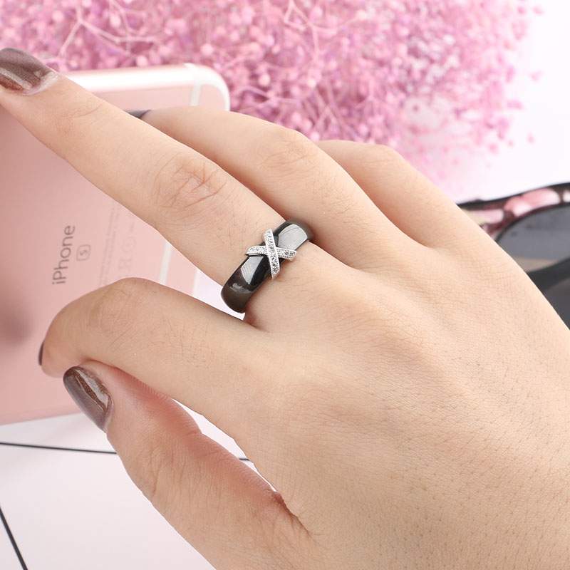 Black White Stainless Steel Ring
